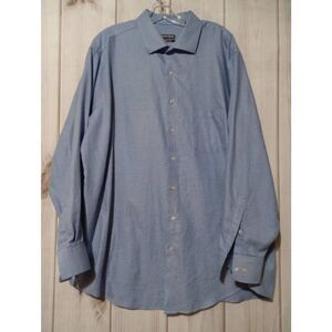 Geoffrey Beene Shirt Men's 18.5 Blue Button Front Long Sleeve Preppy Corporate G